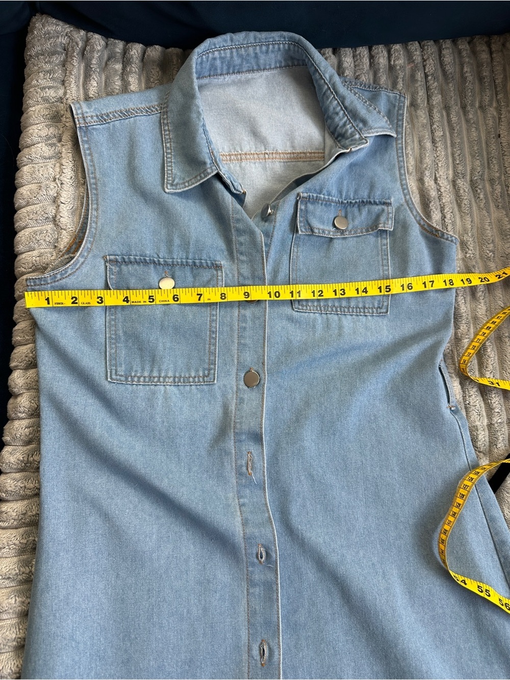 Sleeveless Button-Front A line fit in flare stretchy Denim midi Dress - Picture 7 of 10